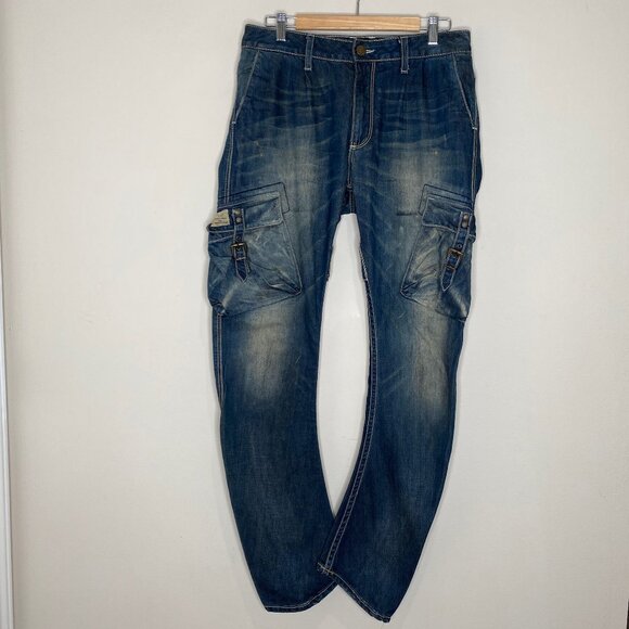 Robin's Jeans Predator Cargo Jeans Slim Curved Leg Distressed  Sz 32 - Picture 1 of 14